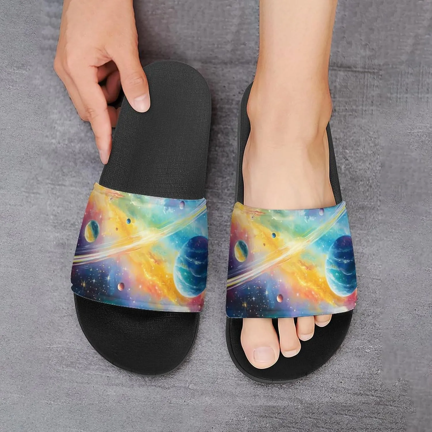 Colorful Galaxy with Planets Slippers Indoor Outdoor Unisex House Slipper Shower Slippers Non-Slip Open Toe Shoes