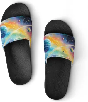 Colorful Galaxy with Planets Slippers Indoor Outdoor Unisex House Slipper Shower Slippers Non-Slip Open Toe Shoes