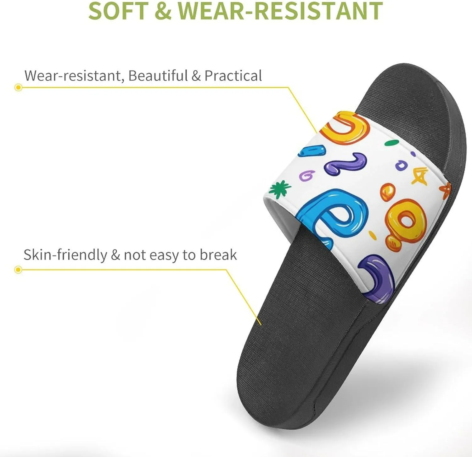 Colorful Math Numbers Graffiti Slippers Indoor Outdoor Unisex House Slipper Shower Slippers Non-Slip Open Toe Shoes
