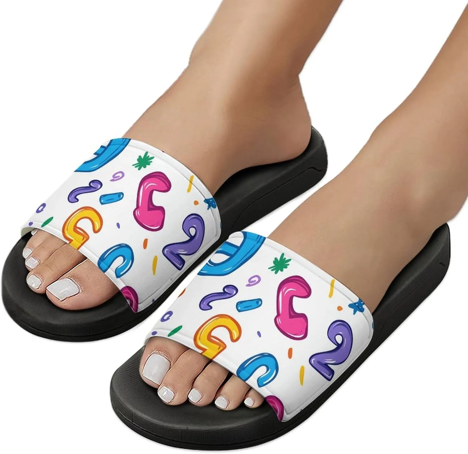 Colorful Math Numbers Graffiti Slippers Indoor Outdoor Unisex House Slipper Shower Slippers Non-Slip Open Toe Shoes