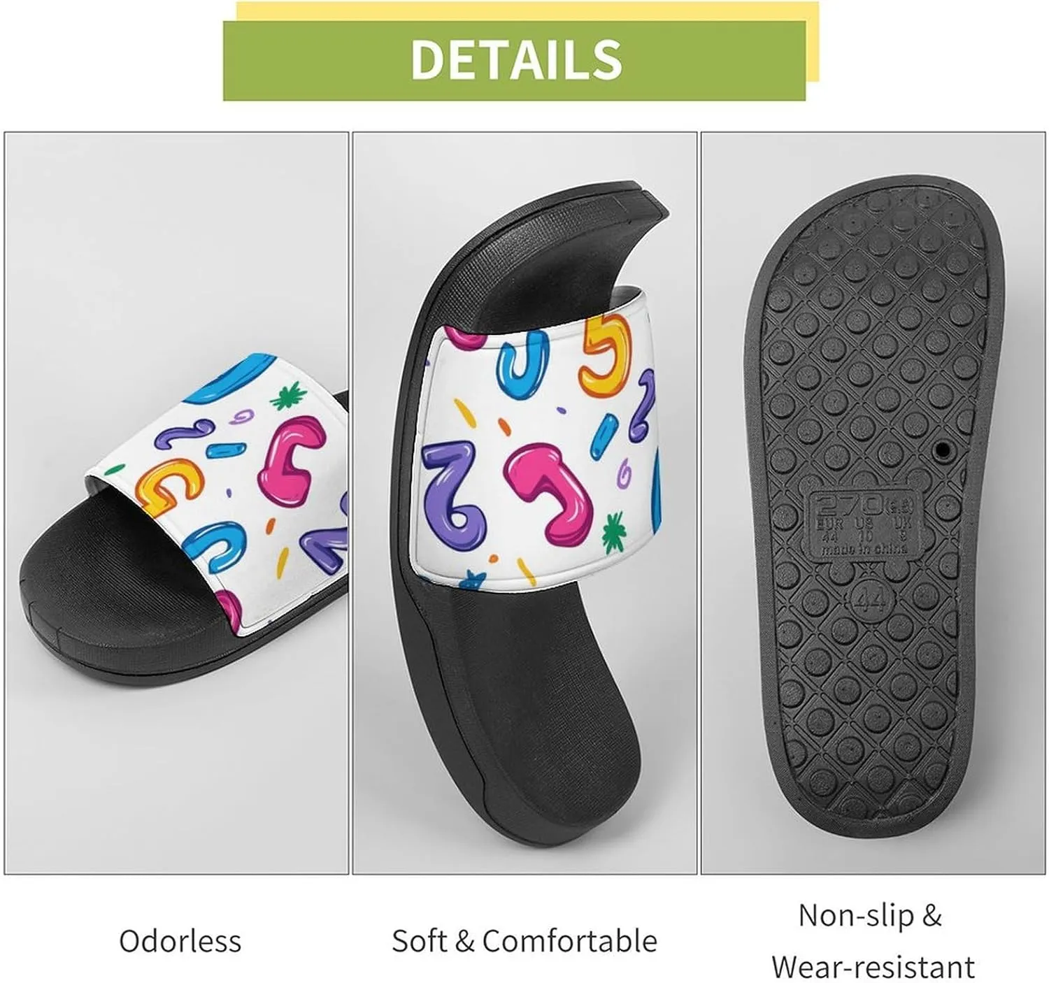 Colorful Math Numbers Graffiti Slippers Indoor Outdoor Unisex House Slipper Shower Slippers Non-Slip Open Toe Shoes