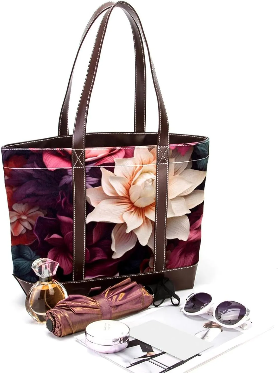 Colorful Petal Flowers-1002 Shoulder Purses for Women Large Soft Washed Leather Purses and Durable Handbags