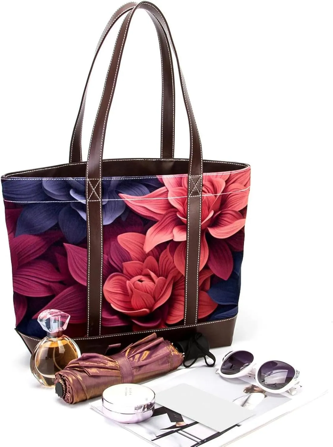 Colorful Petal Flowers-1002 Shoulder Purses for Women Large Soft Washed Leather Purses and Durable Handbags