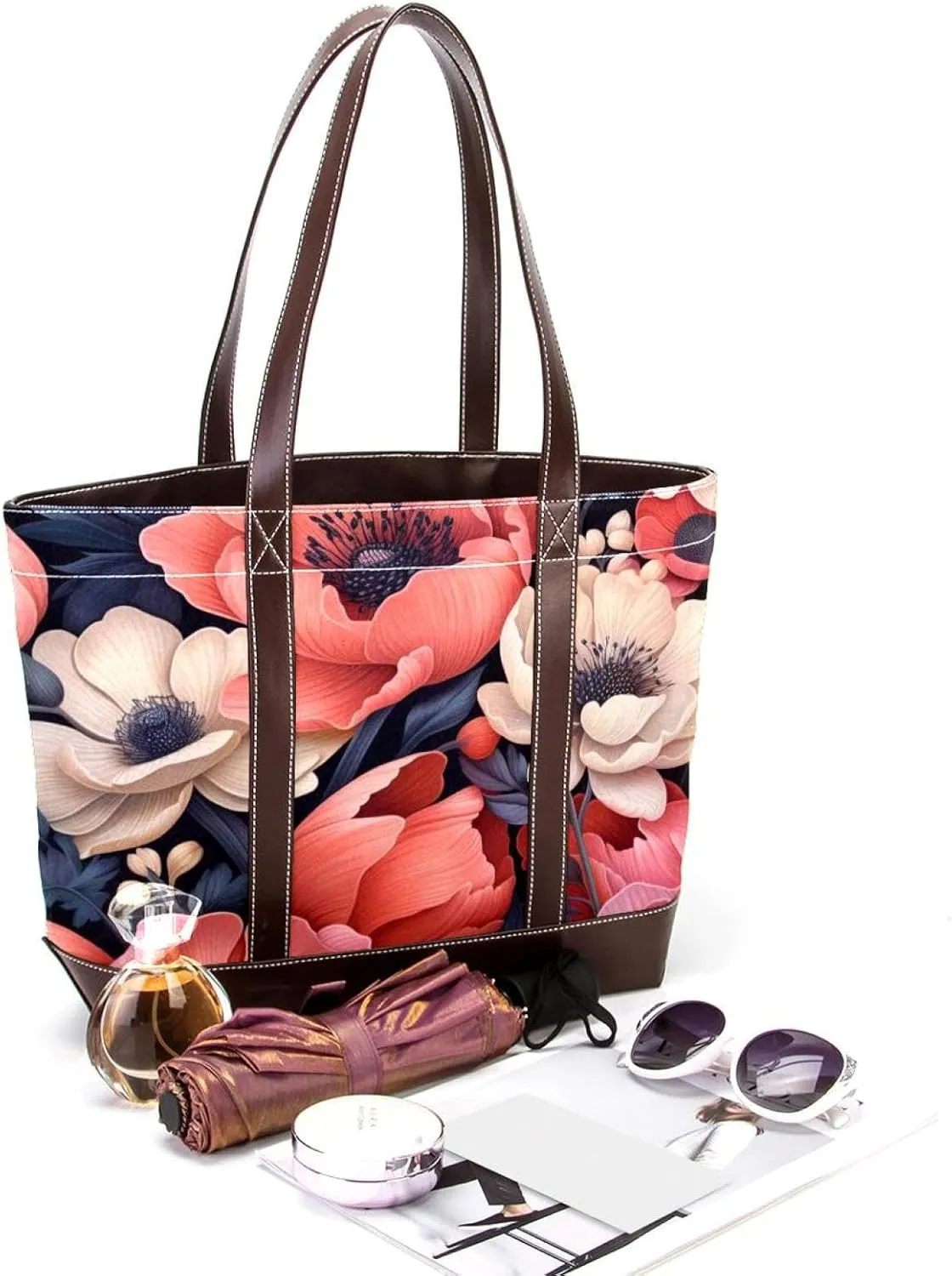 Colorful Petal Flowers-1002 Shoulder Purses for Women Large Soft Washed Leather Purses and Durable Handbags