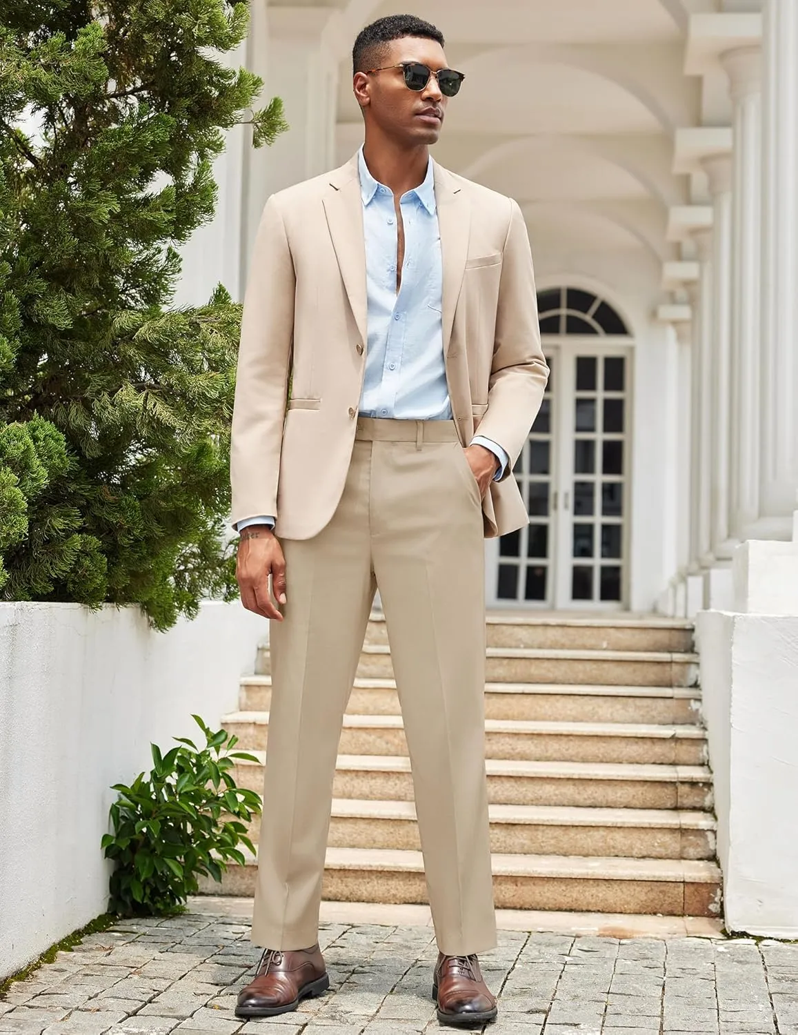 COOFANDY Mens Classic Casual Dress Pants Expandable Waist Suit Pant Slim Fit Flat Front Slacks
