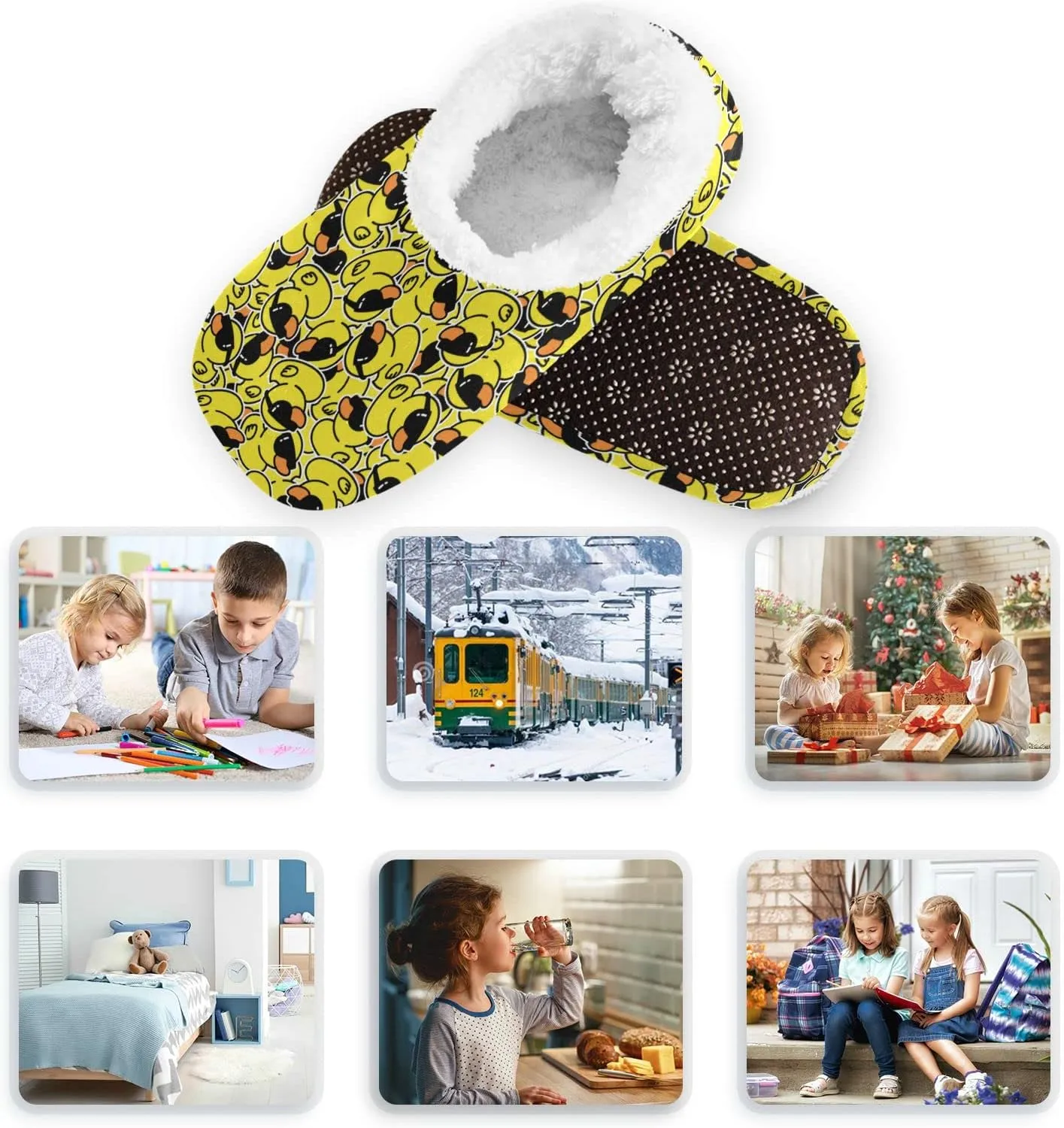 Cool Yellow Duck in Glasses Slippers for Kids Toddler Cartoon Animals Home House Fuzzy Slipper Indoor Soft Plush Fleece Non Slip Casual Shoes for Girls Boys, XS