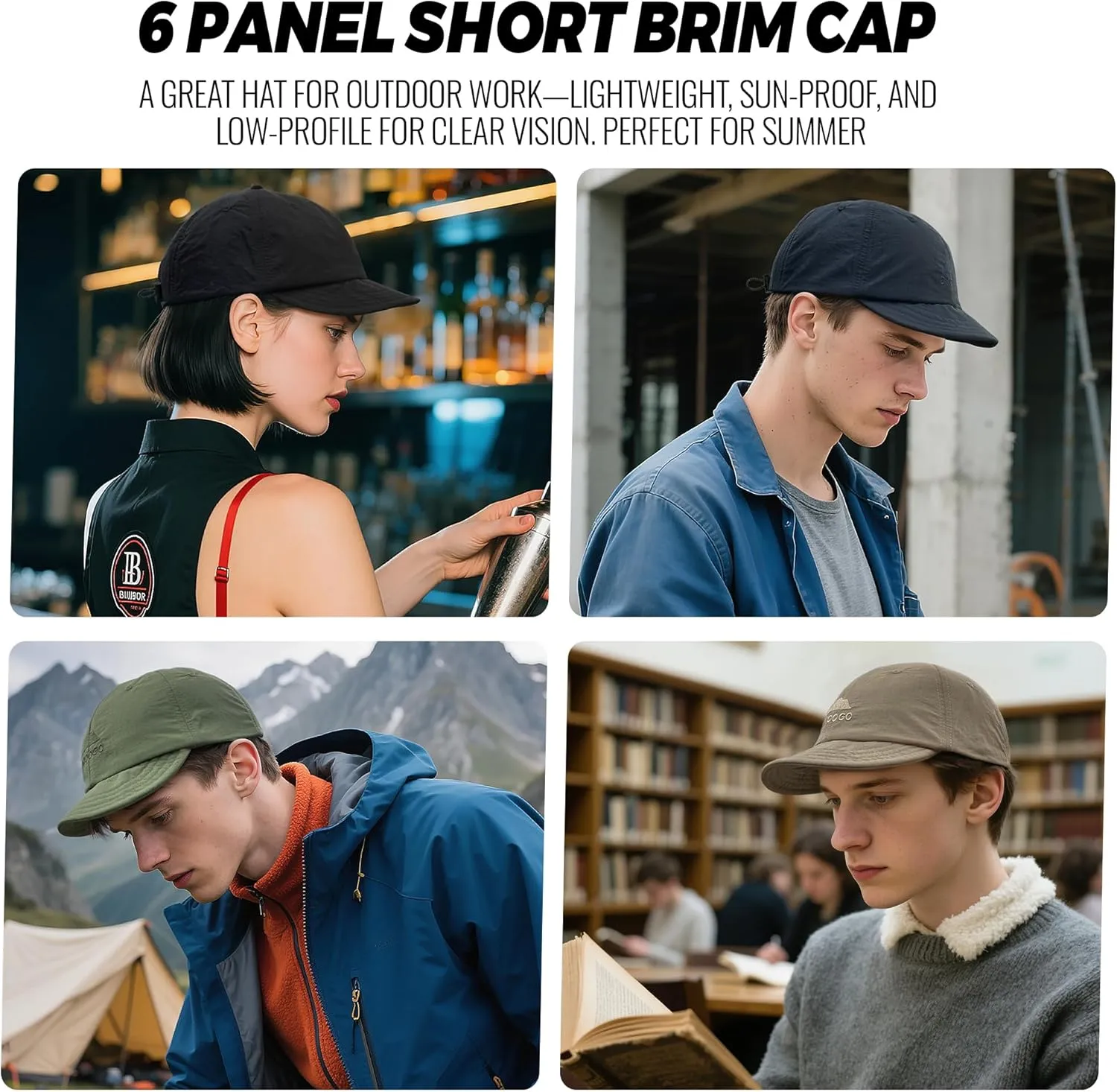 Croogo Quick Dry Short Brim Baseball Cap Soft Flat Bill Sun Hats Lightweight Trucker Caps Waterproof Umpire Short Bill Cap