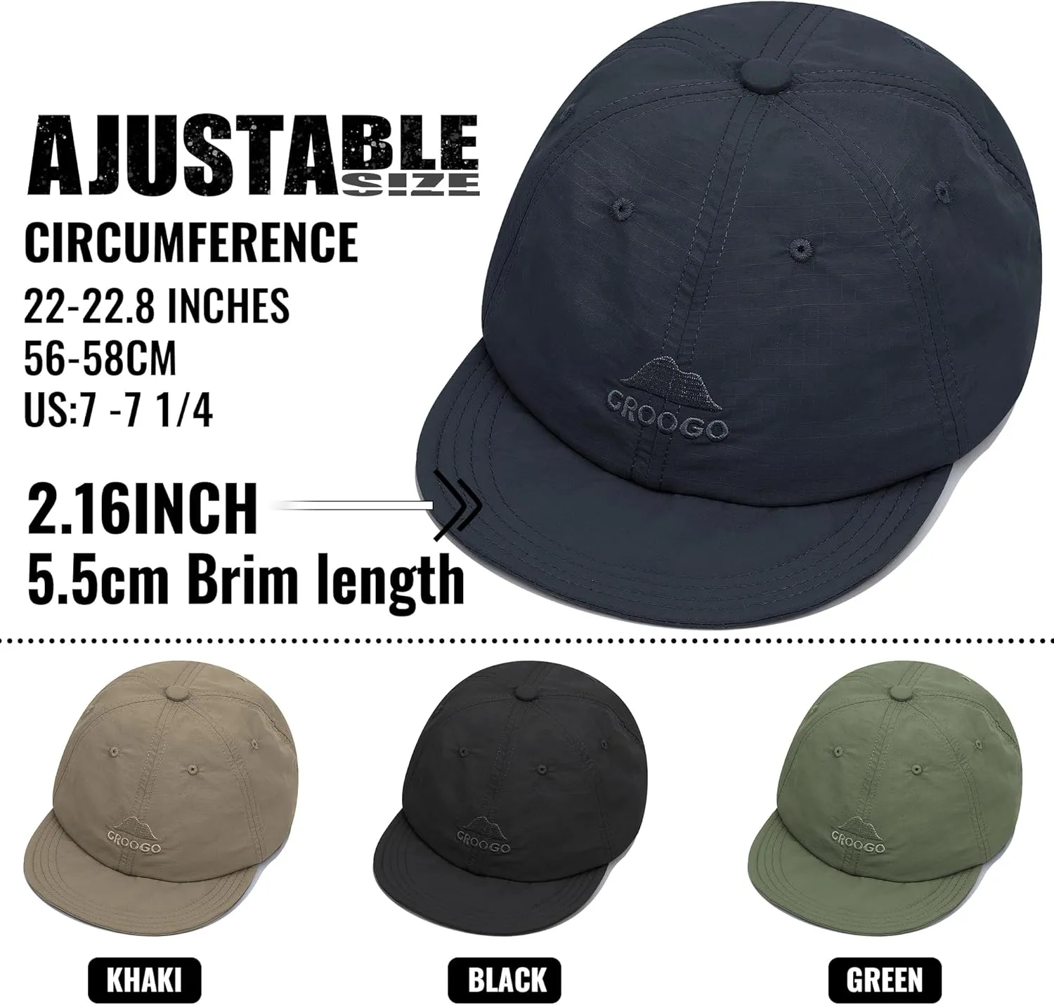Croogo Quick Dry Short Brim Baseball Cap Soft Flat Bill Sun Hats Lightweight Trucker Caps Waterproof Umpire Short Bill Cap