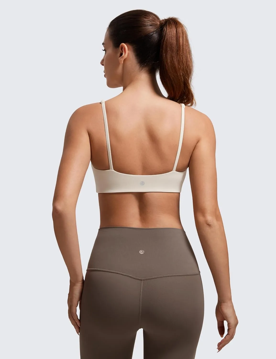 CRZ YOGA Butterluxe Spaghetti Strap Sports Bras for Women - Square Neck Yoga Wireless Low Coverage Padded Cami Crop Top