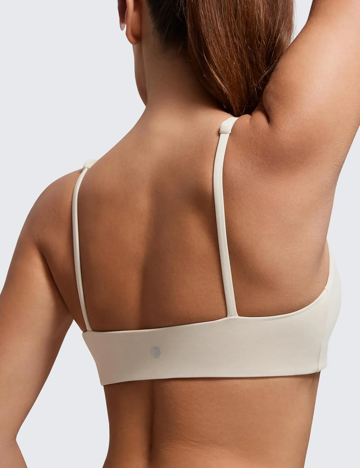 CRZ YOGA Butterluxe Spaghetti Strap Sports Bras for Women - Square Neck Yoga Wireless Low Coverage Padded Cami Crop Top