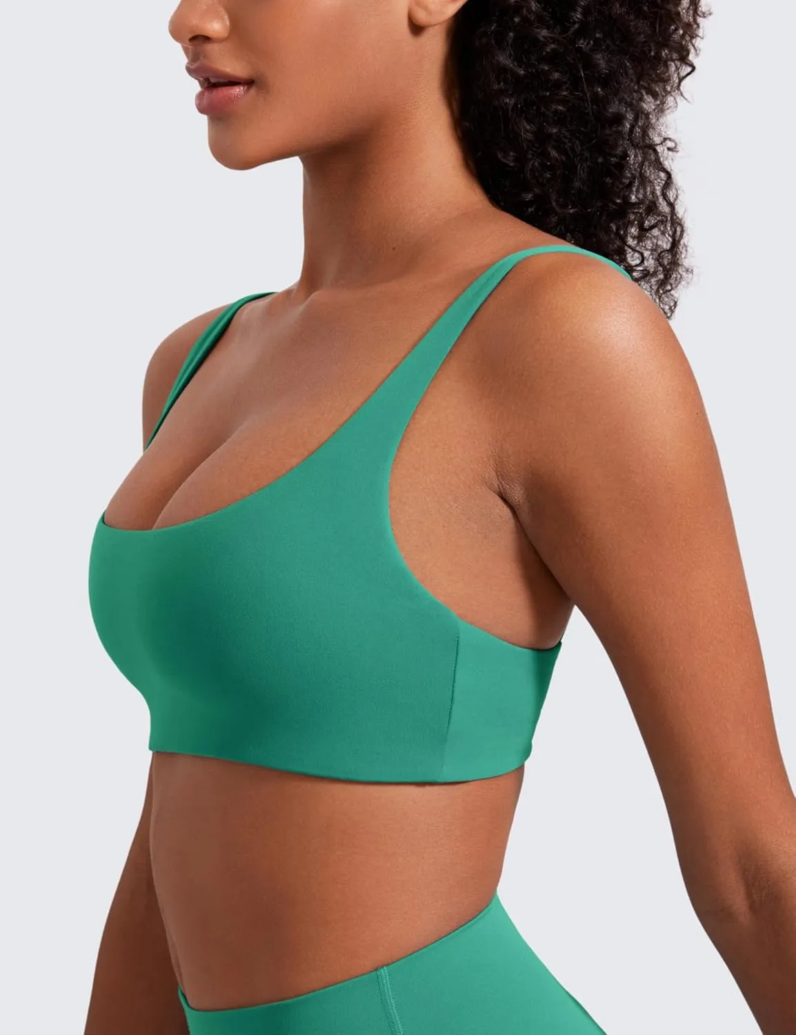 CRZ YOGA Butterluxe Spaghetti Strap Sports Bras for Women - Square Neck Yoga Wireless Low Coverage Padded Cami Crop Top