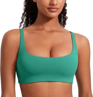 CRZ YOGA Butterluxe Spaghetti Strap Sports Bras for Women - Square Neck Yoga Wireless Low Coverage Padded Cami Crop Top