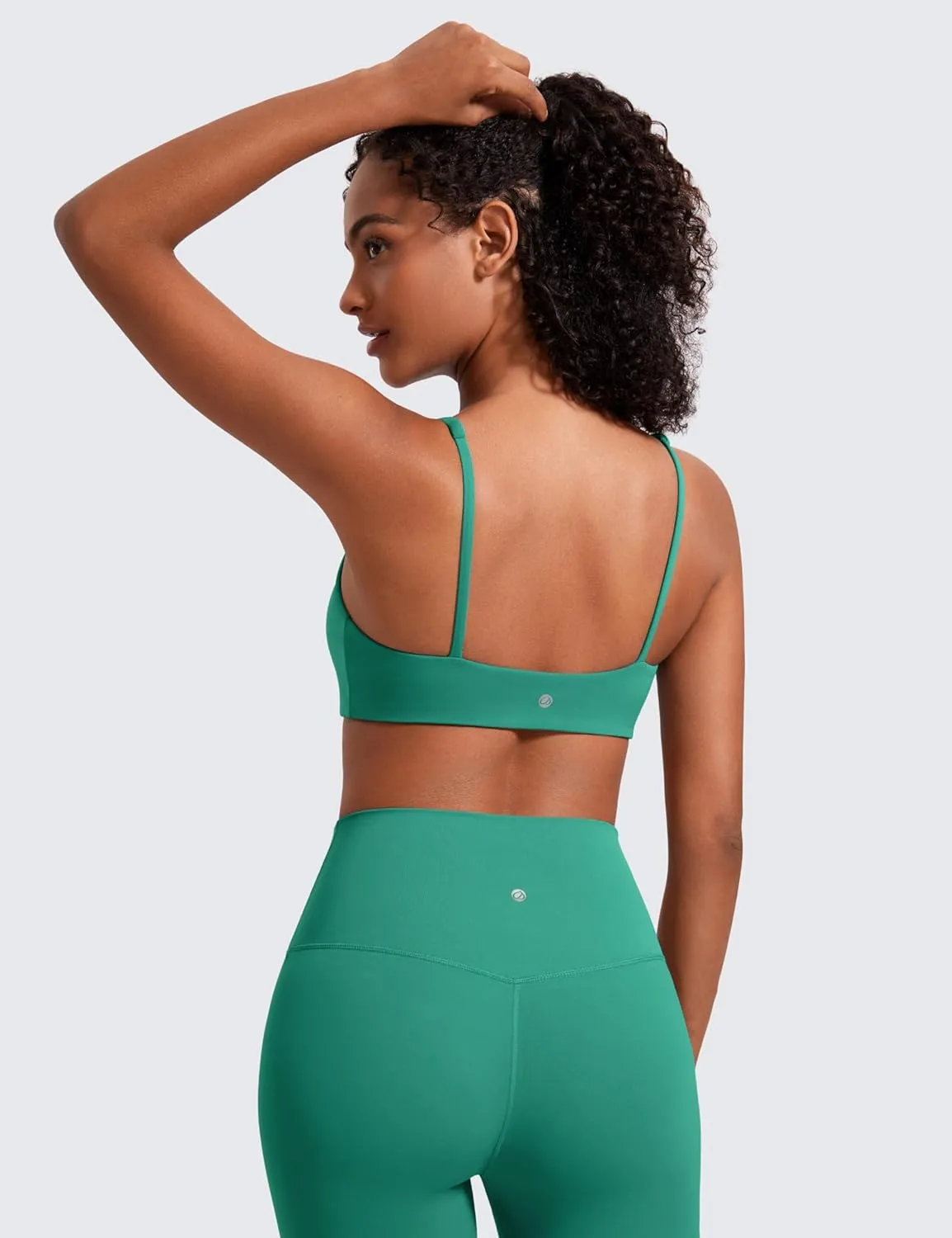 CRZ YOGA Butterluxe Spaghetti Strap Sports Bras for Women - Square Neck Yoga Wireless Low Coverage Padded Cami Crop Top