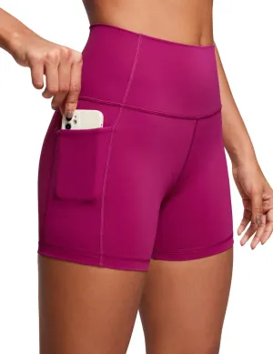 CRZ YOGA Women's Naked Feeling Biker Shorts with Pockets 4'' - High Waisted Yoga Gym Workout Spandex