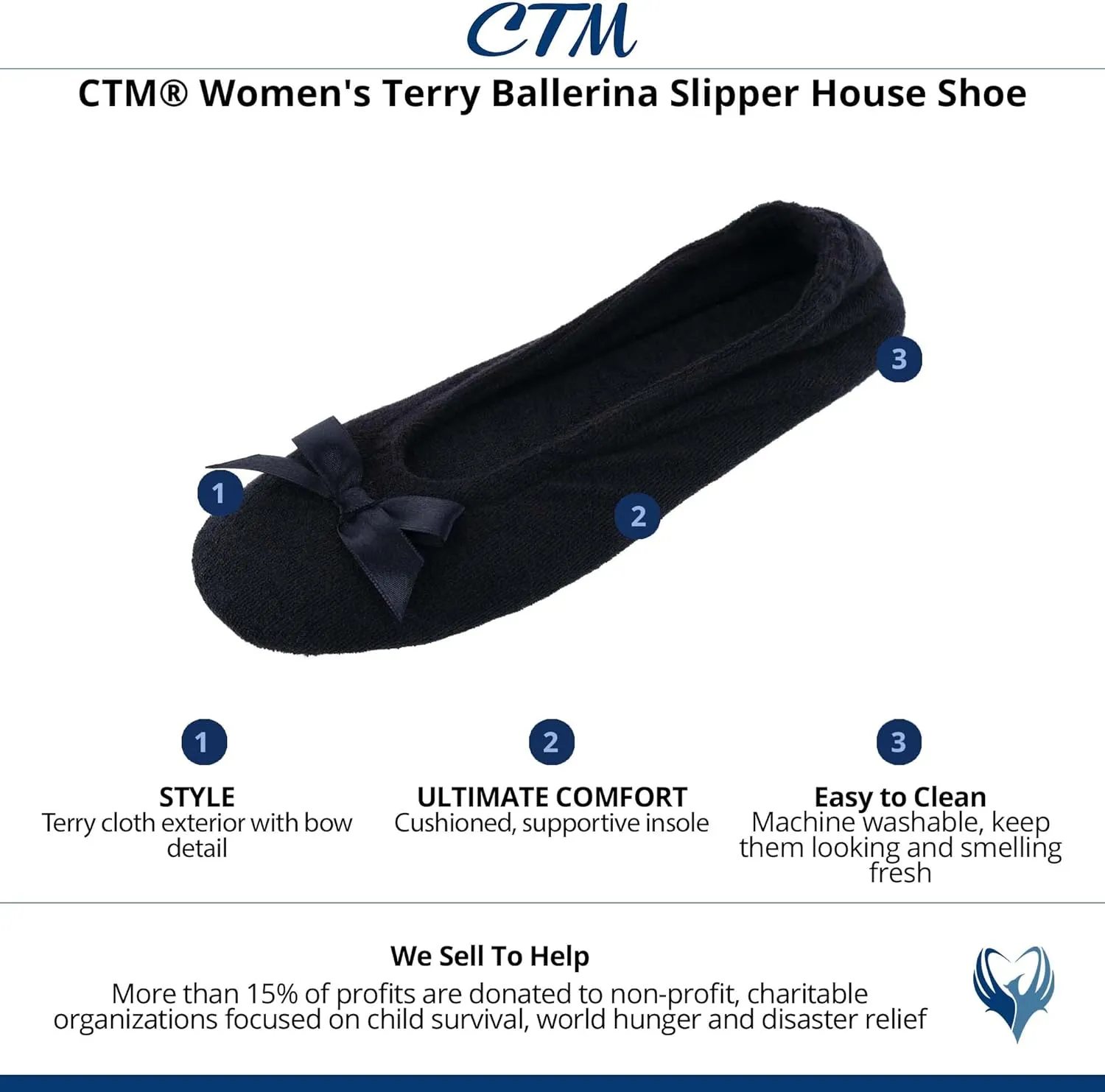 CTM® Women's Terry Ballerina Slipper House Shoe