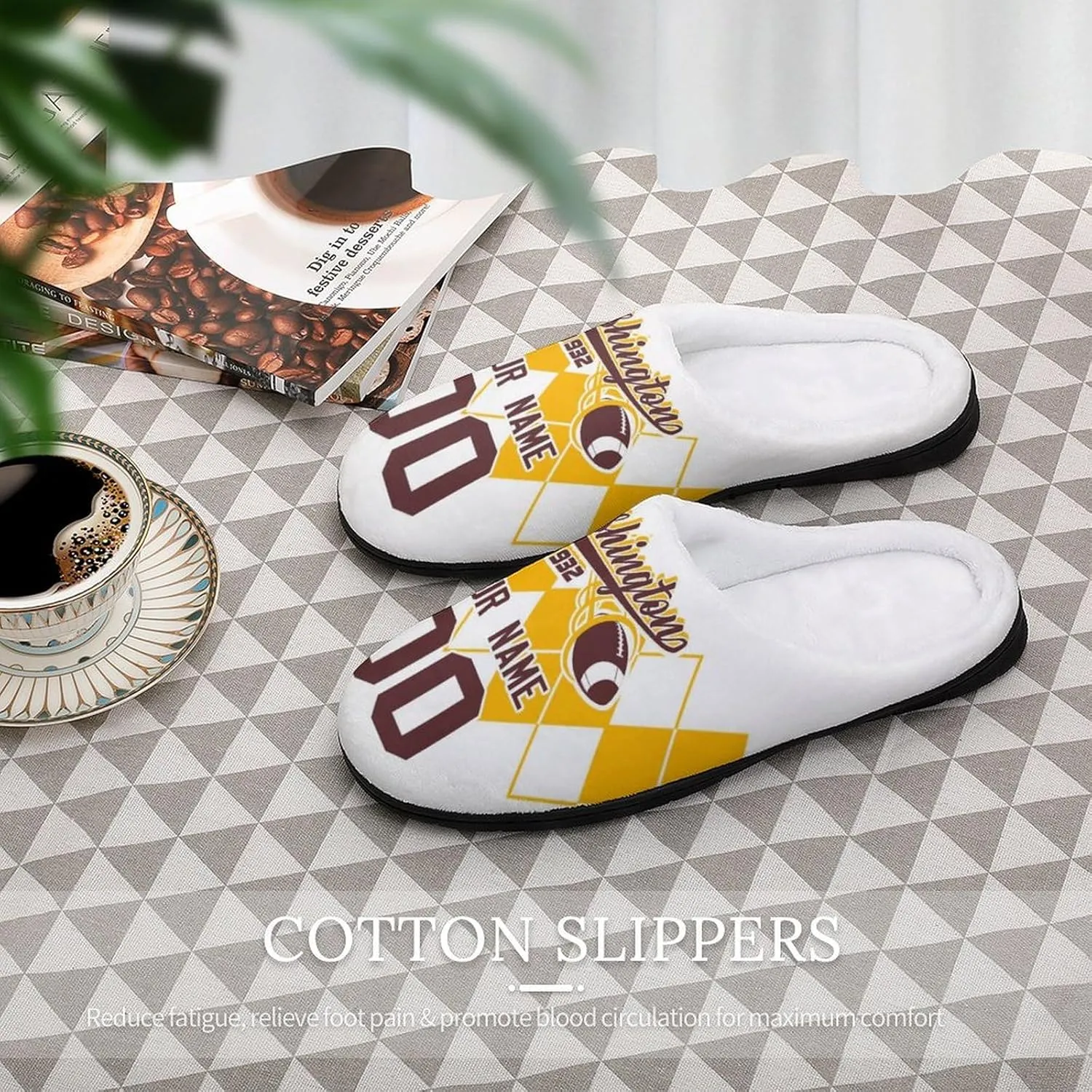 Custom Personalized Cotton Slippers-Non-slip,Winter Indoor Outdoor Slippers,Custom Name and Number,Gift For Team Fans!