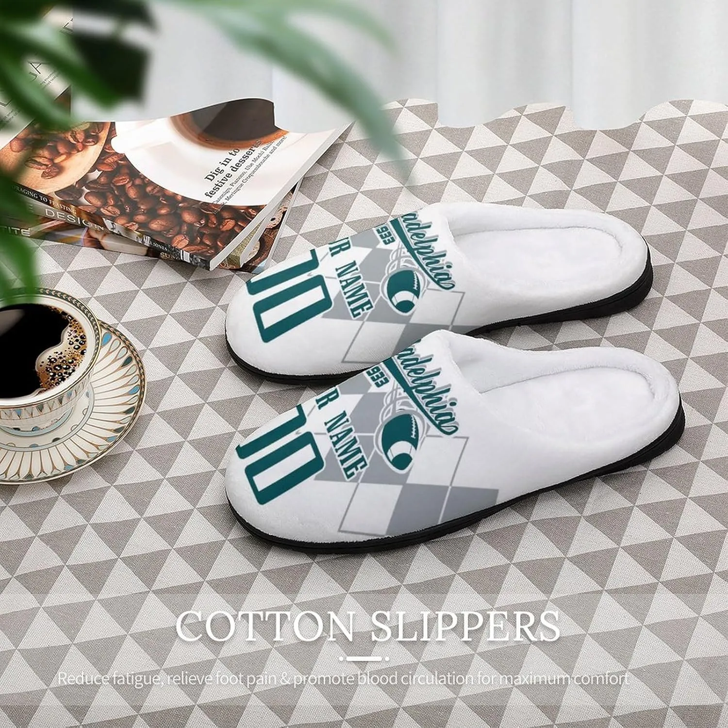 Custom Personalized Cotton Slippers-Non-slip,Winter Indoor Outdoor Slippers,Custom Name and Number,Gift For Team Fans!