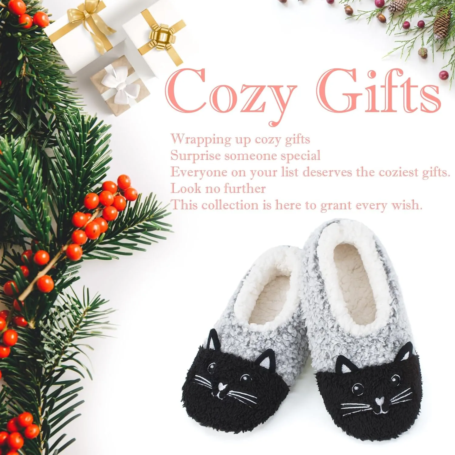 Cute Animal House Slippers, Warm Fuzzy Slipper Socks with Grippers Non Slip, Cozy Funny Gifts