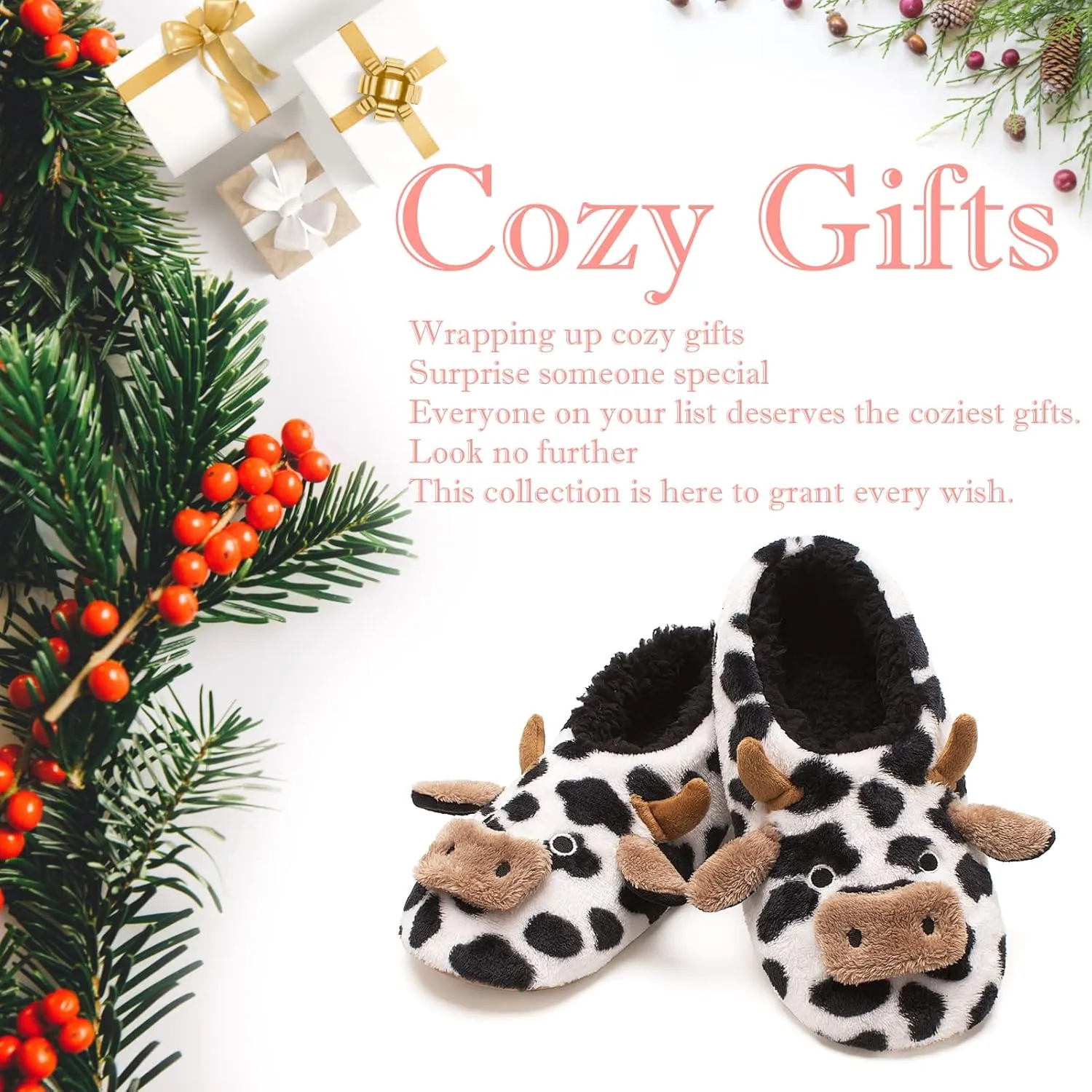 Cute Animal House Slippers, Warm Fuzzy Slipper Socks with Grippers Non Slip, Cozy Funny Gifts
