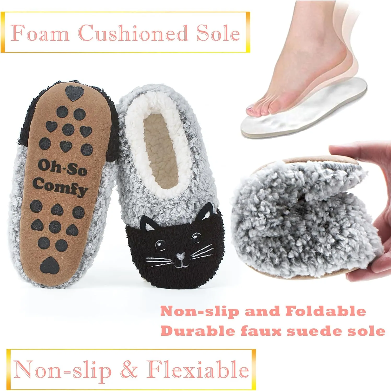Cute Animal House Slippers, Warm Fuzzy Slipper Socks with Grippers Non Slip, Cozy Funny Gifts