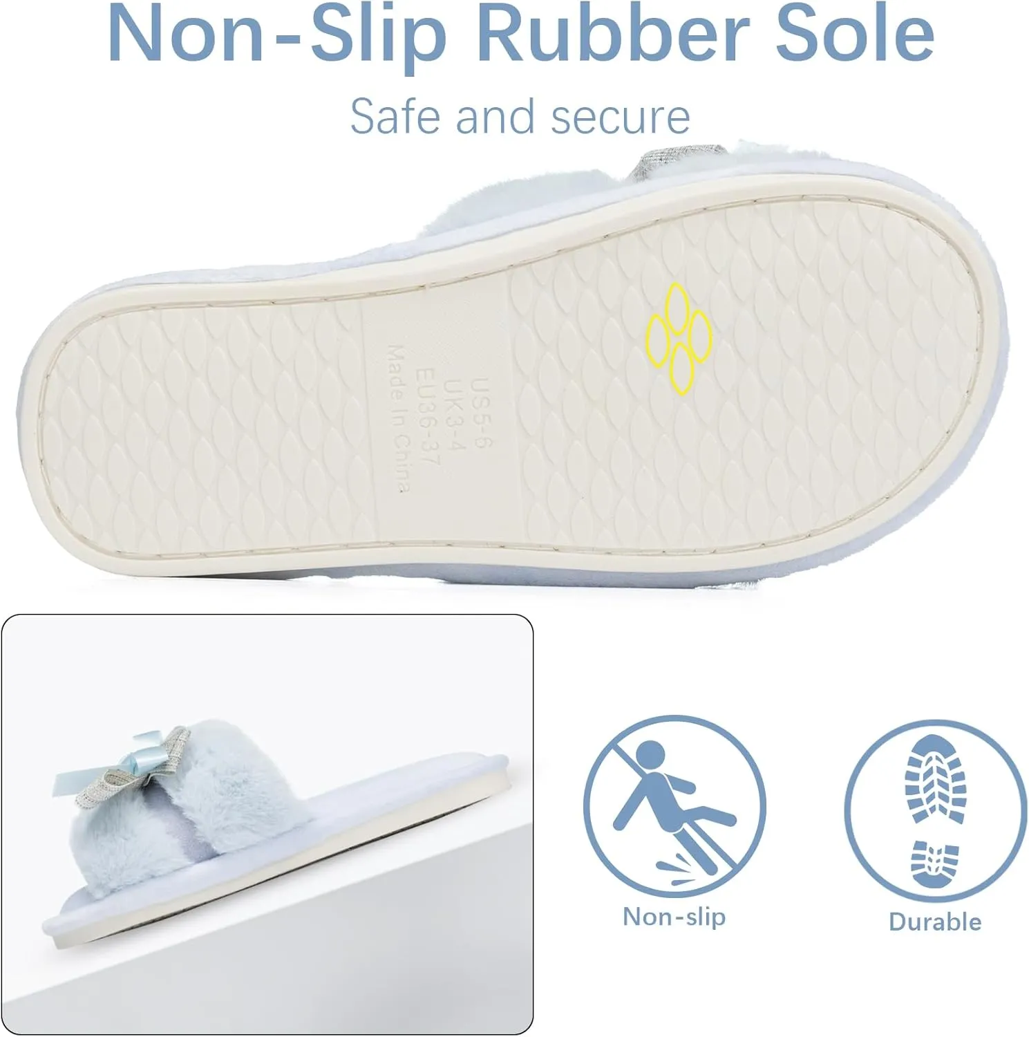 Cute Bow Slippers for Women with Memory Foam Open Toe Fuzzy House Slippers indoor outdoor Anti-Skid Soft Birthday Gifts for Women Mom