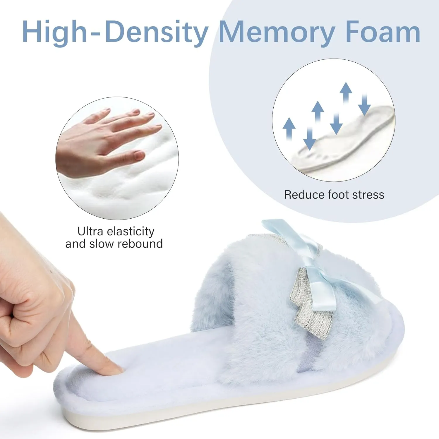 Cute Bow Slippers for Women with Memory Foam Open Toe Fuzzy House Slippers indoor outdoor Anti-Skid Soft Birthday Gifts for Women Mom