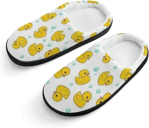 Cute Yellow Rubber Duck Boys Girls House Slippers with Microfleece Lining Cozy Household Shoes Non-slip for Kids