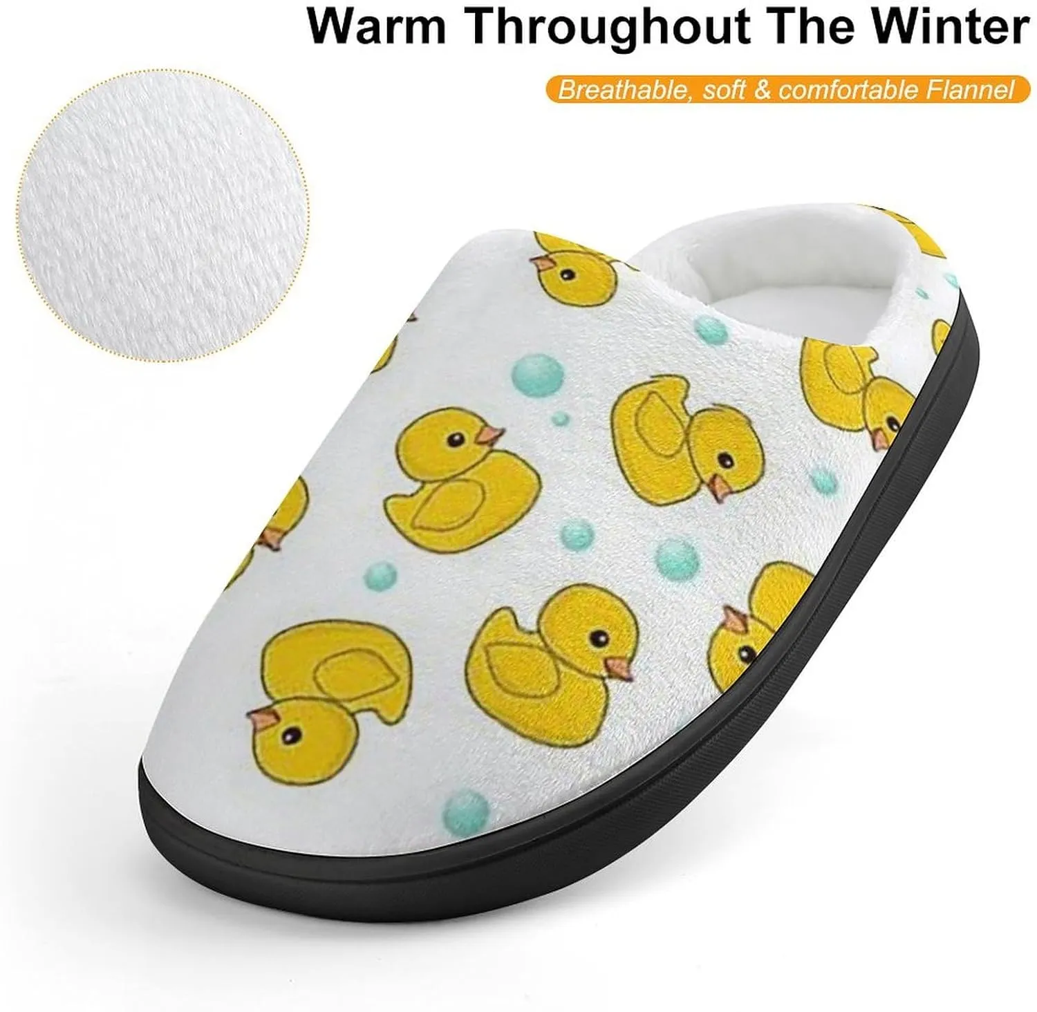 Cute Yellow Rubber Duck Boys Girls House Slippers with Microfleece Lining Cozy Household Shoes Non-slip for Kids