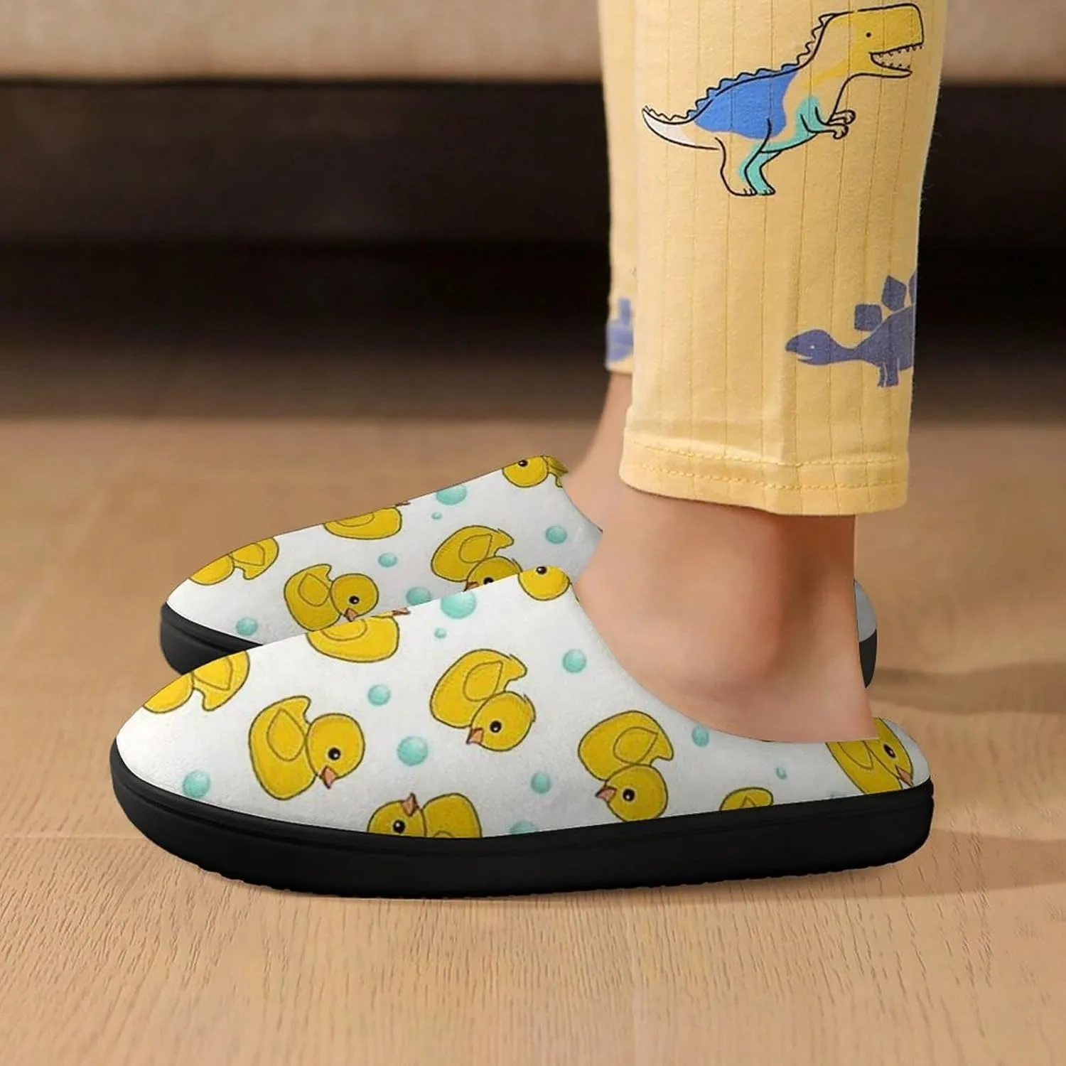 Cute Yellow Rubber Duck Boys Girls House Slippers with Microfleece Lining Cozy Household Shoes Non-slip for Kids