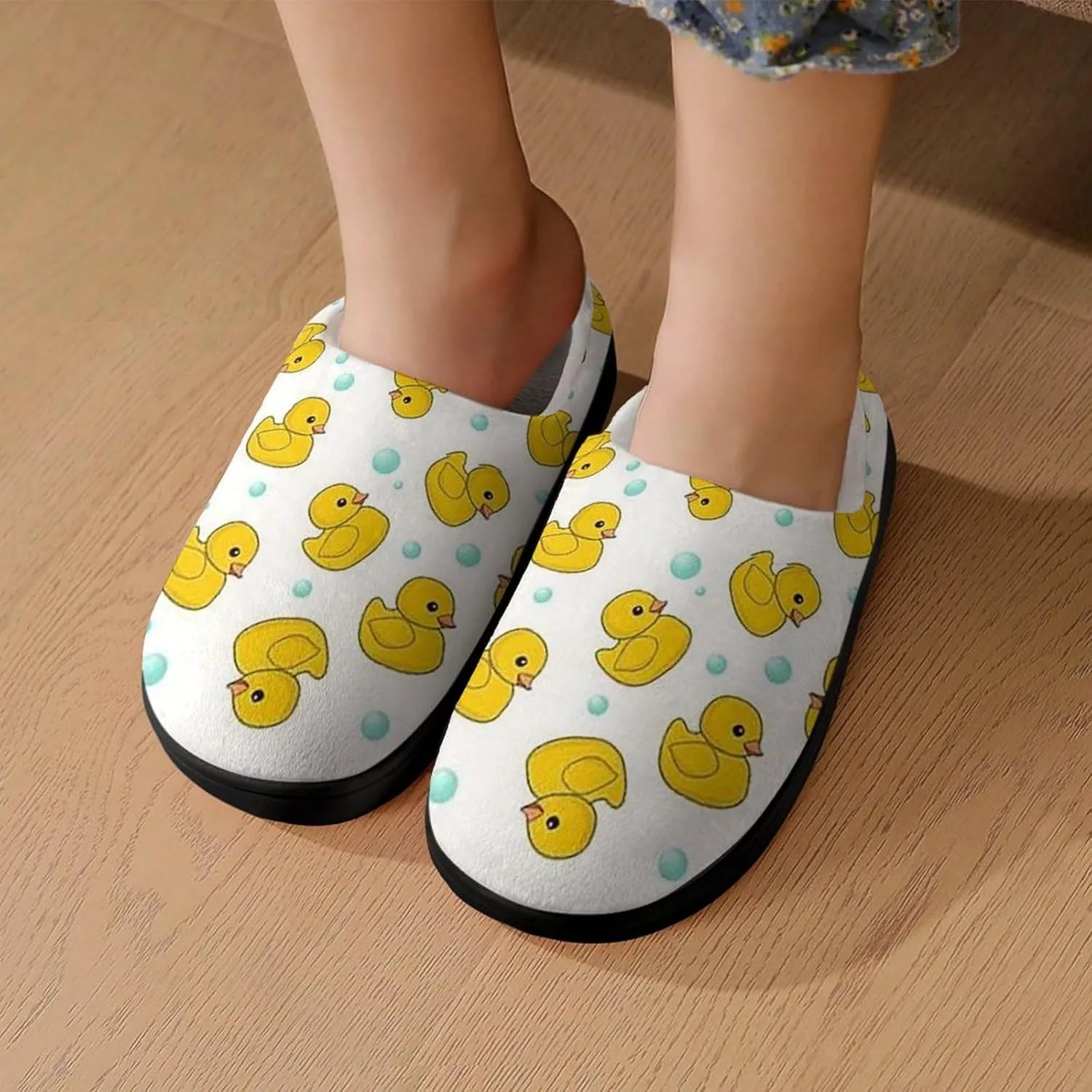 Cute Yellow Rubber Duck Boys Girls House Slippers with Microfleece Lining Cozy Household Shoes Non-slip for Kids