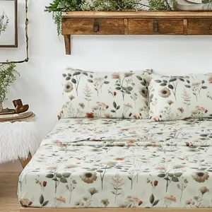 DaDa Bedding Collection Enchanted Meadow Bed Sheet Set - Floral Harmony in Beige, Rose, and Soft Green, Premium Soft Microfiber, Machine Washable, Deep Pocket 14-15 Inches   Flat Sheet (Twin)