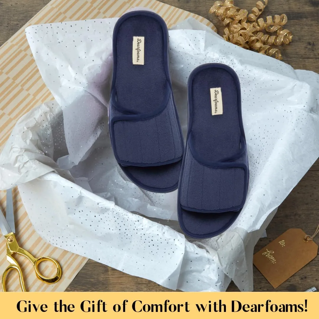 Dearfoams Men's Adjustable Indoor/Outdoor Memory Foam Machine Washable Summer Slide Slipper