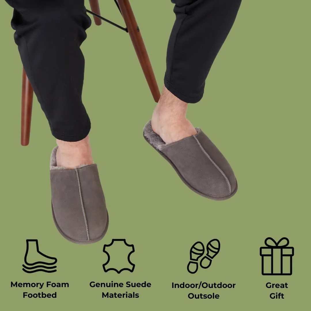 Dearfoams Men's Genuine Suede Indoor Outdoor Comfort Memory Foam Bradford Scuff House Slipper