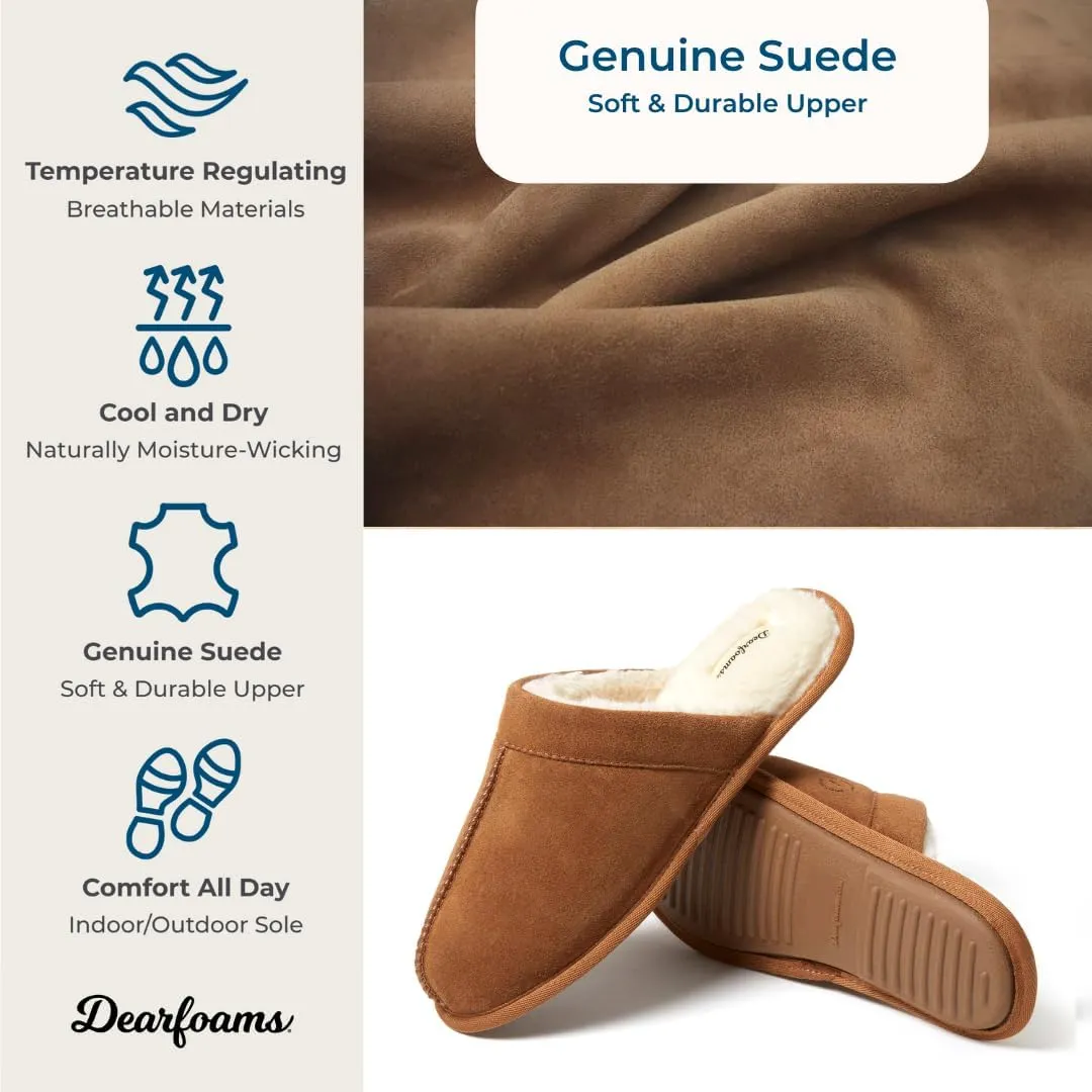 Dearfoams Men's Genuine Suede Indoor Outdoor Comfort Memory Foam Bradford Scuff House Slipper