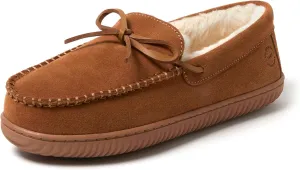 Dearfoams Men's Hudson Genuine Suede Memory Foam Moccasin Slipper with Tie