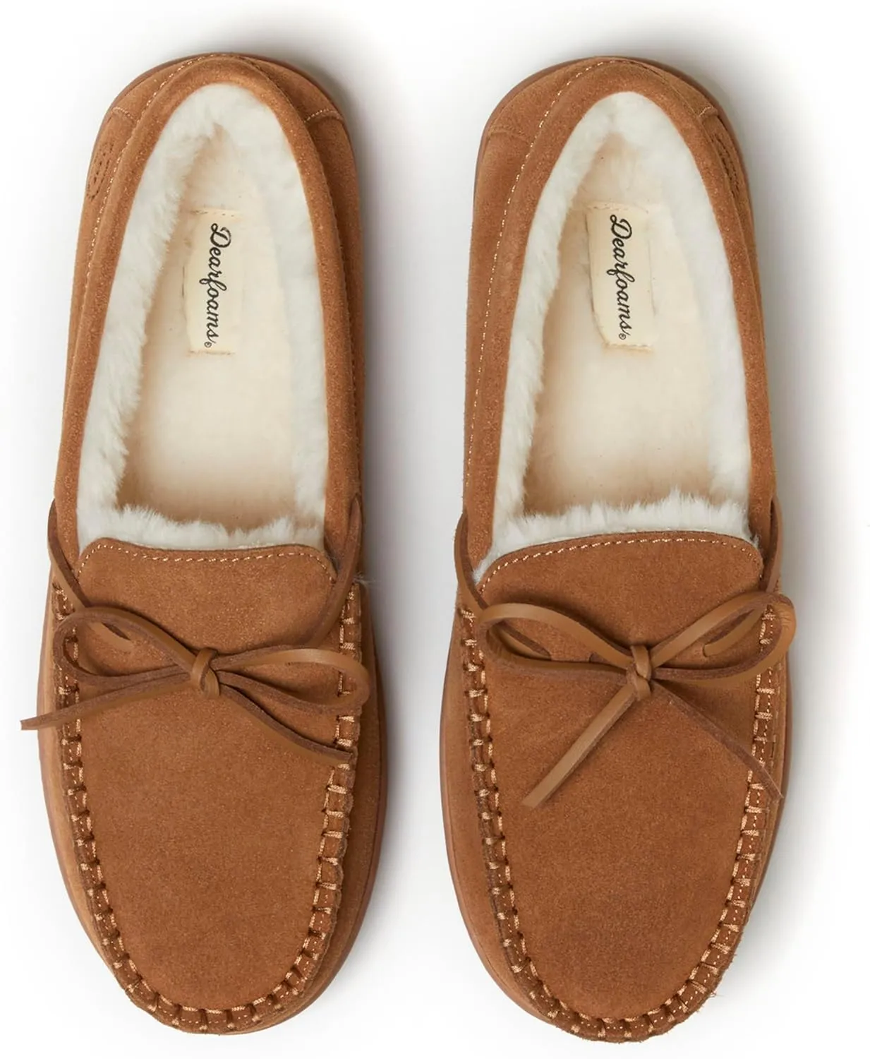 Dearfoams Men's Hudson Genuine Suede Memory Foam Moccasin Slipper with Tie