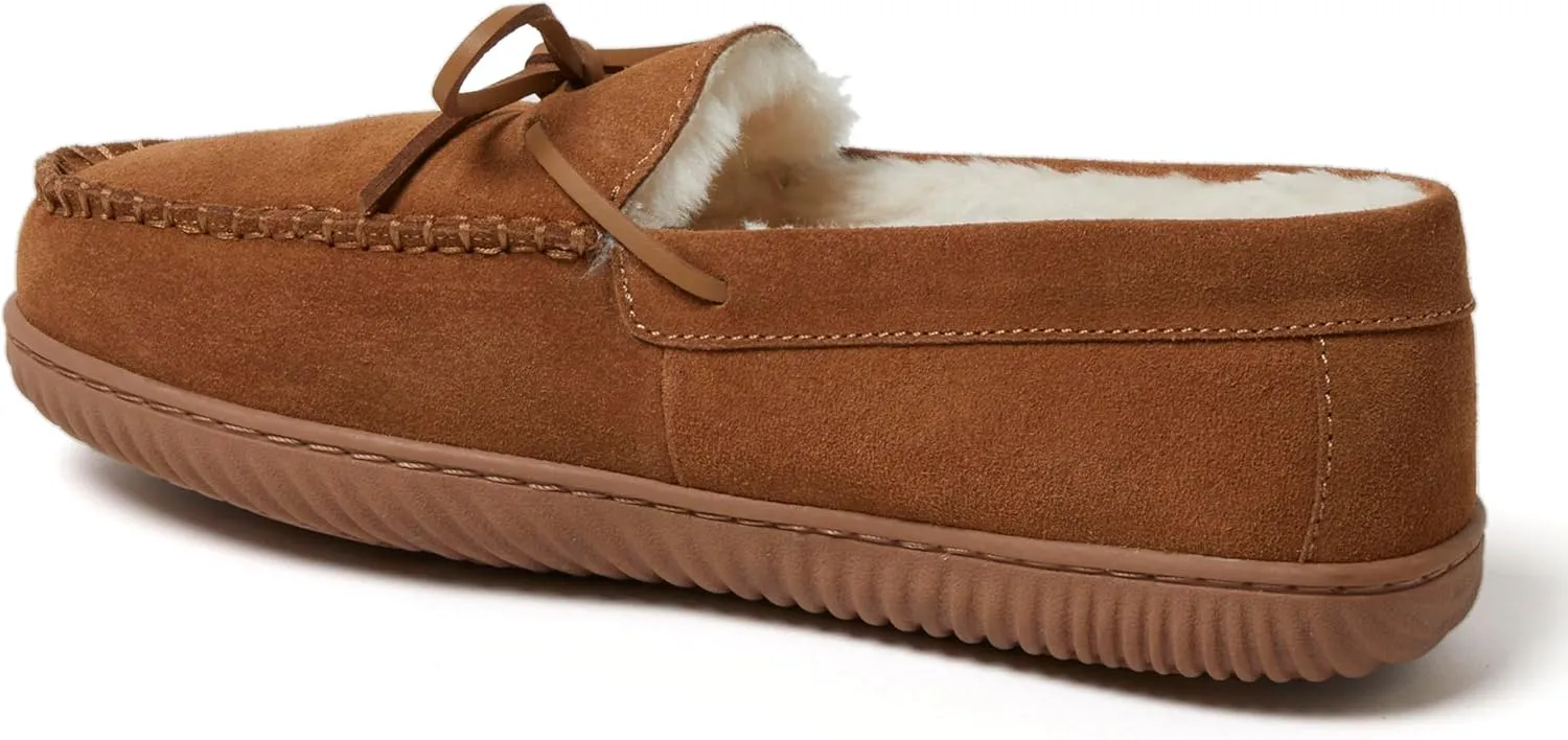 Dearfoams Men's Hudson Genuine Suede Memory Foam Moccasin Slipper with Tie
