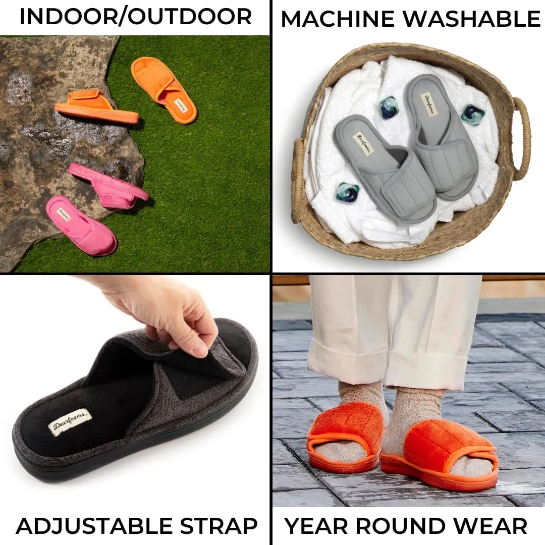 Dearfoams Women's Adjustable Indoor/Outdoor Machine Washable Memory Foam Slide