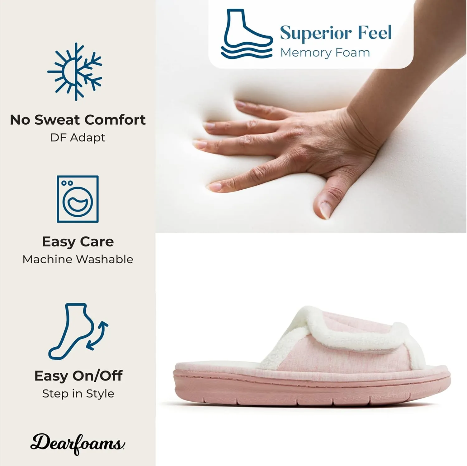 Dearfoams Women's Adjustable Indoor/Outdoor Machine Washable Memory Foam Slide