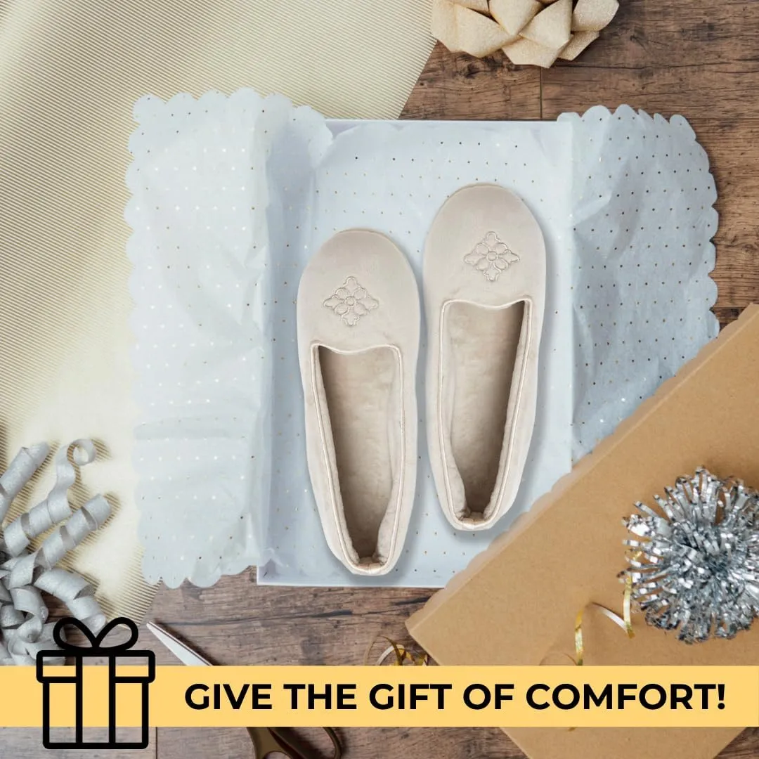Dearfoams Women's Cozy Memory Foam Indoor Rebecca Closed Back House Ballet Slipper with Wide Widths