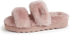 Dearfoams Women's Fireside Benalla All Over Shearling Double Band Easy On/Off Slide Slipper