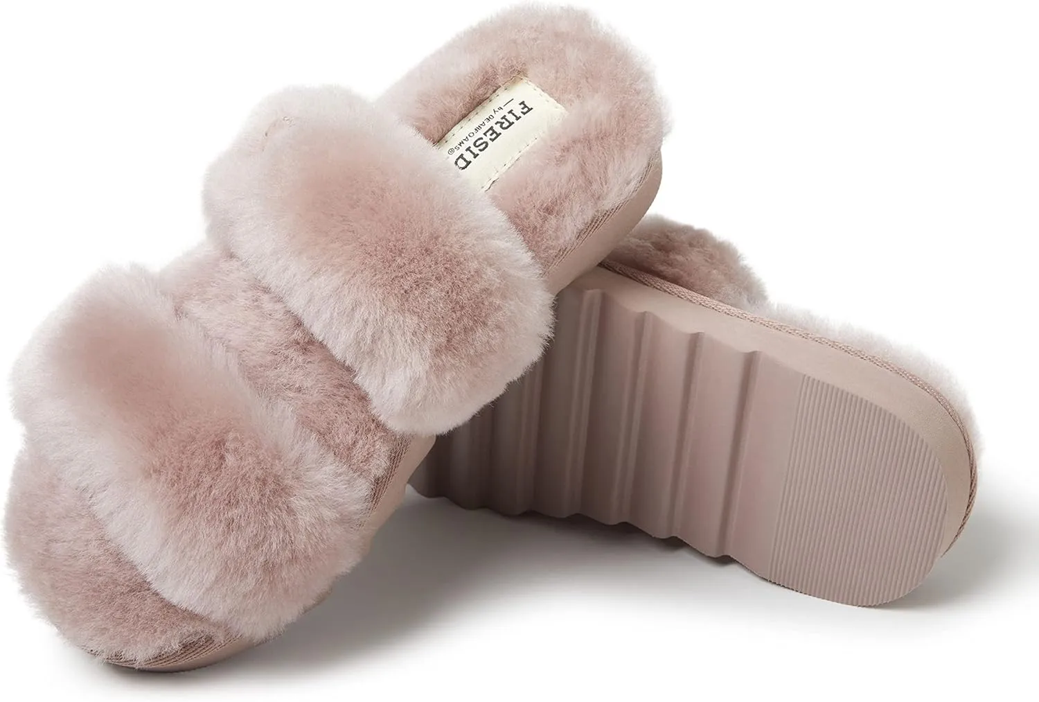 Dearfoams Women's Fireside Benalla All Over Shearling Double Band Easy On/Off Slide Slipper