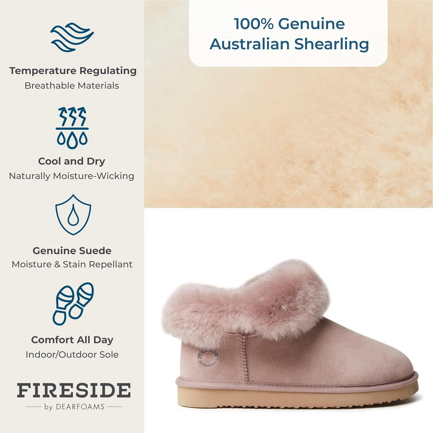 Dearfoams Women's Fireside Genuine Shearling Water Resistant Indoor/Outdoor Foldover Boot