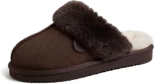 Dearfoams Women's Fireside Sydney Shearling Fur Indoor/Outdoor Scuff Slipper with Wide Widths