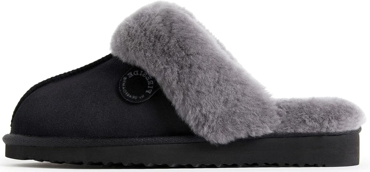 Dearfoams Women's Fireside Sydney Shearling Fur Indoor/Outdoor Scuff Slipper with Wide Widths