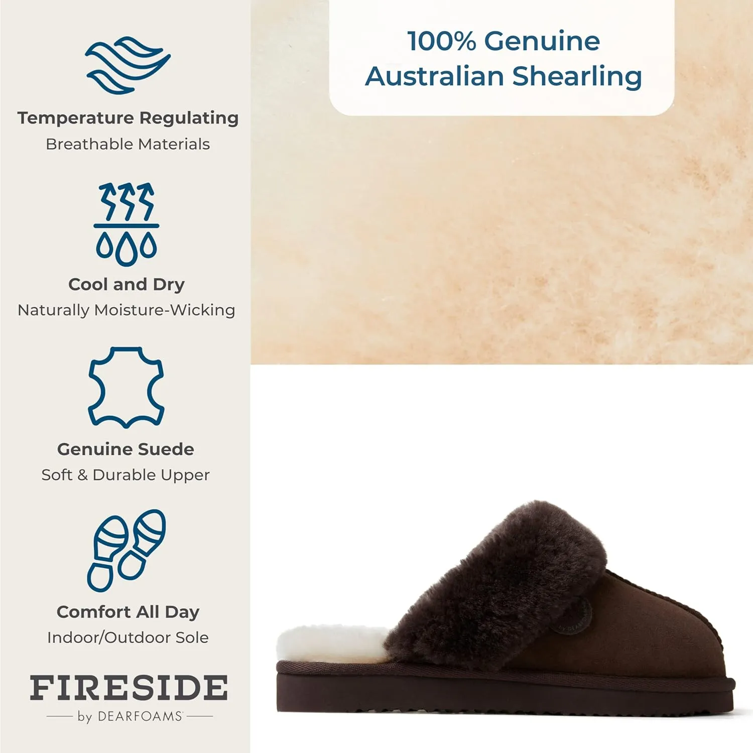Dearfoams Women's Fireside Sydney Shearling Fur Indoor/Outdoor Scuff Slipper with Wide Widths