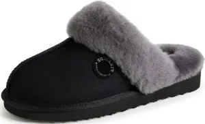 Dearfoams Women's Fireside Sydney Shearling Fur Indoor/Outdoor Scuff Slipper with Wide Widths