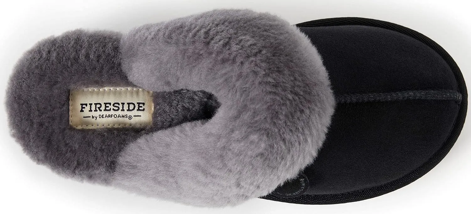 Dearfoams Women's Fireside Sydney Shearling Fur Indoor/Outdoor Scuff Slipper with Wide Widths