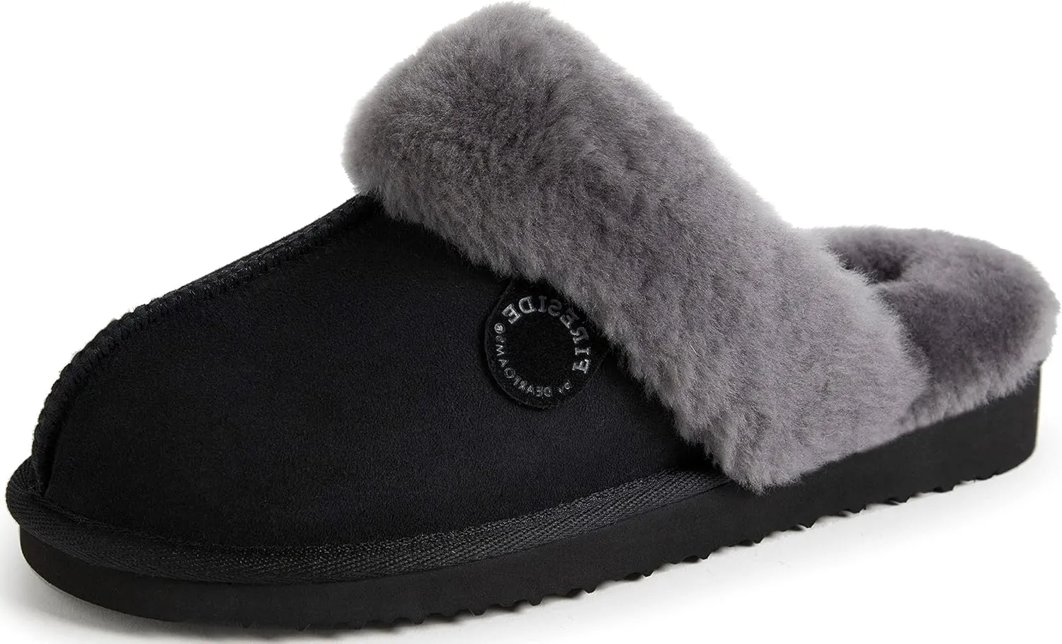 Dearfoams Women's Fireside Sydney Shearling Fur Indoor/Outdoor Scuff Slipper with Wide Widths