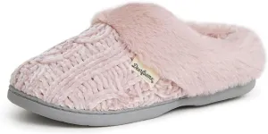 Dearfoams Women's Fuzzy Memory Foam Cable Knit Claire Clog House Slipper with Wide Widths
